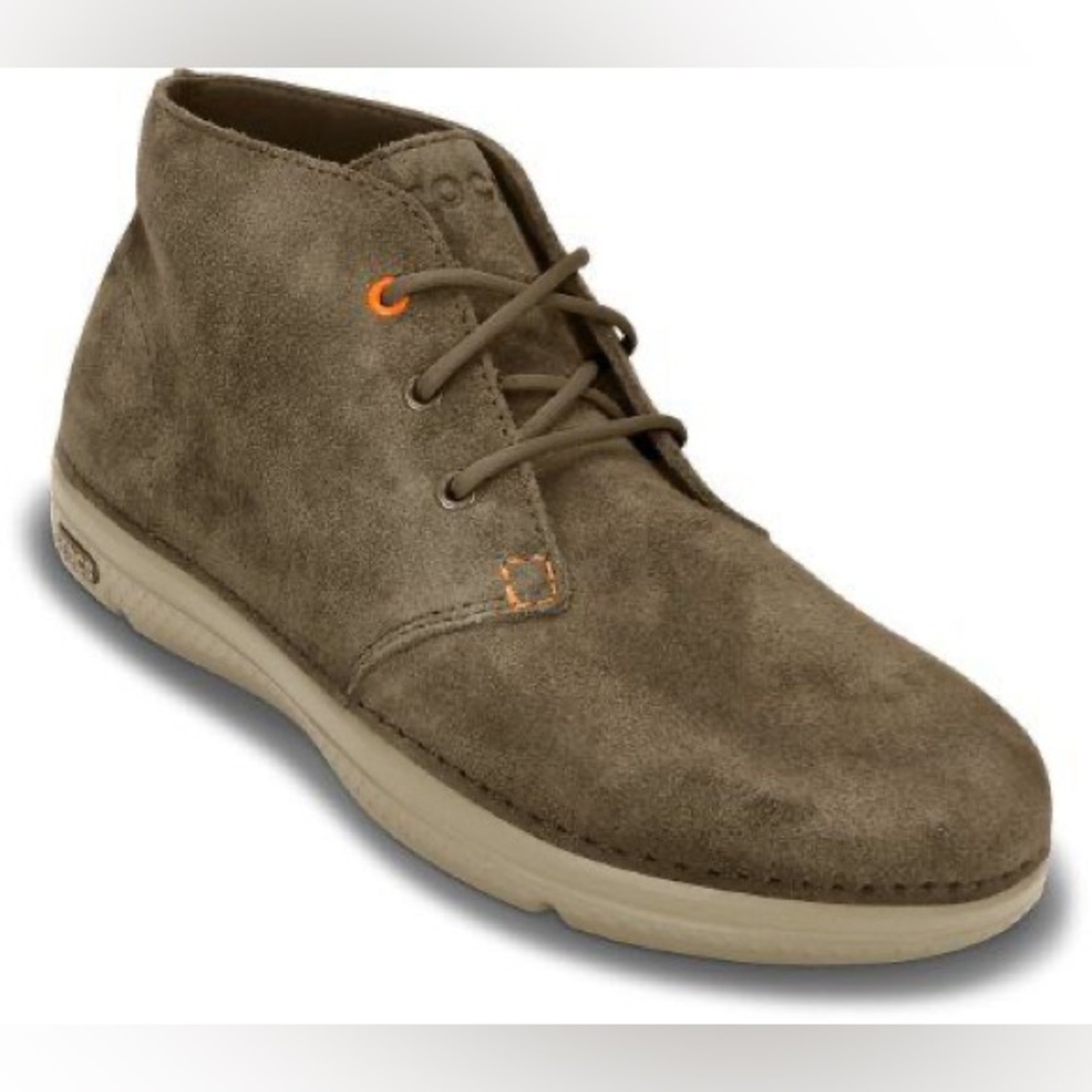 CROCS Men's Suede Chukka Boot in Olive Brown w/Beige Sole, new condition. In box